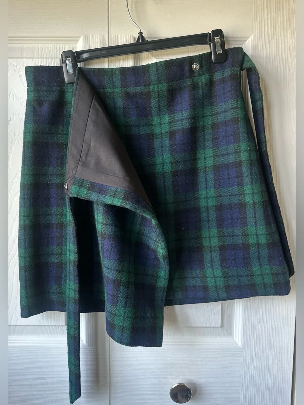 J Crew Plaid Tartan Wrap Mini Skirt Size 6 Green Blue Lined Preppy Academia